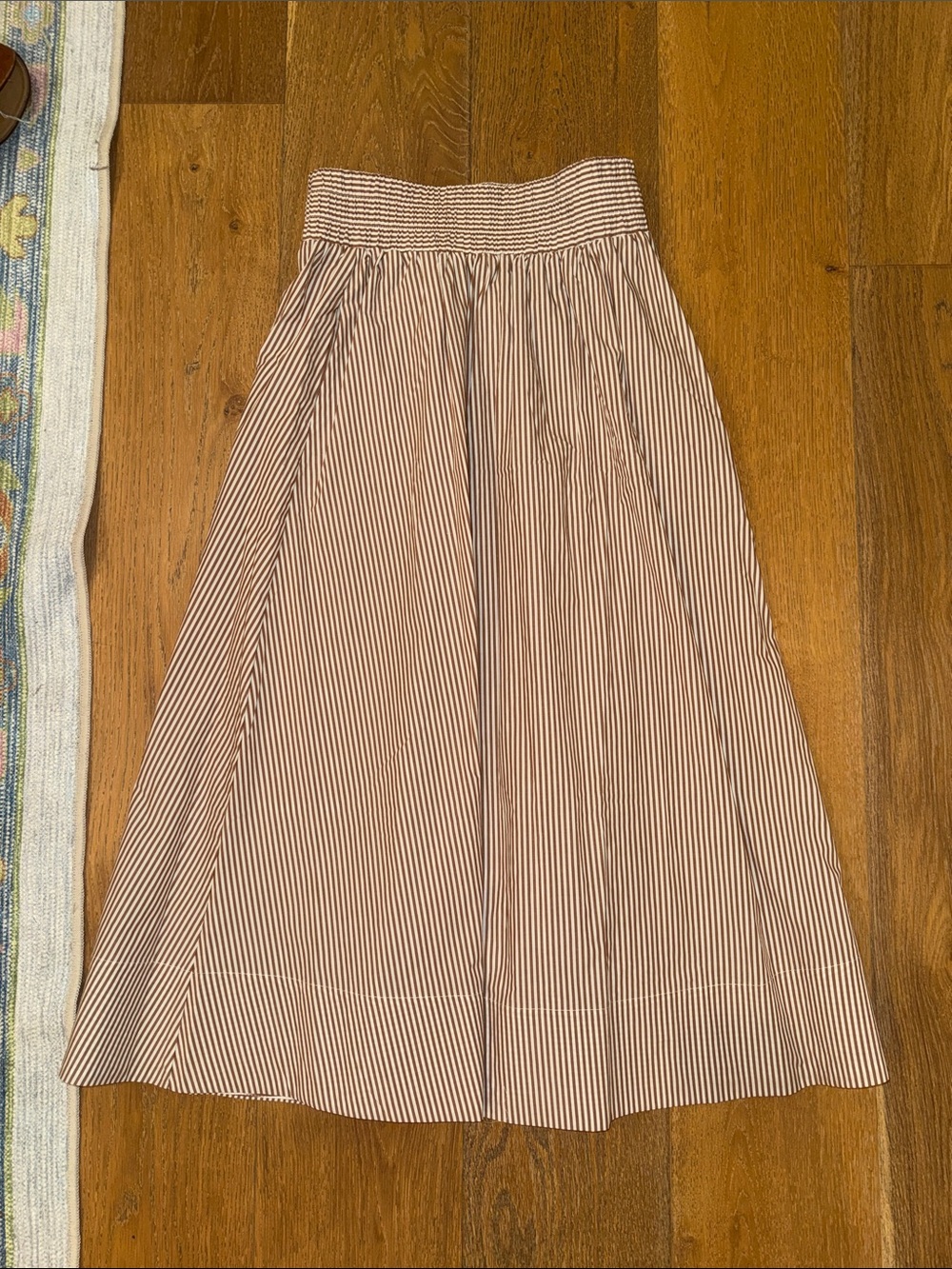 Striped A-Line Midi Skirt in Brown and White